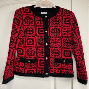 Vintage 80s Red Faux Quilted Button Black/Red Secretary Jacket Top Made in USA